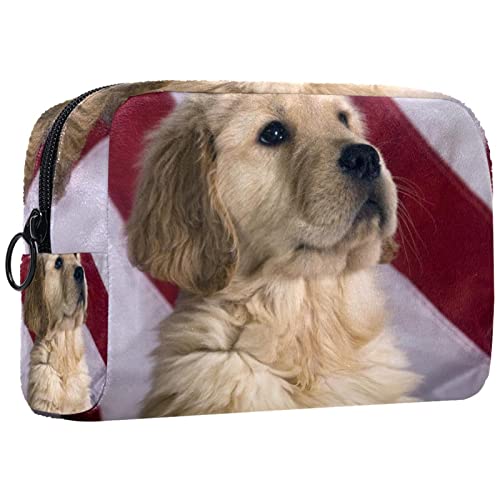 Kosmetiktasche,tragbare Reise-Make-up-Tasche für Damen,süßer usa Golden Retriever Welpe,Kosmetikkoffer-Organizer mit Reißverschluss von suojapuku