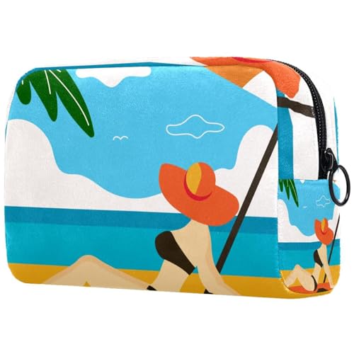 Kosmetiktasche für Frauen,kleine Make-up-Tasche für Geldbörse,Cartoon-Mädchen-Strand-Meer,Reisekosmetiktasche,Make-up-Tasche von suojapuku