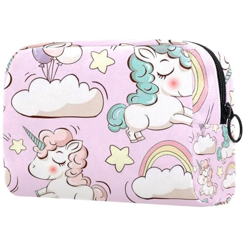 Kosmetiktasche für Frauen,kleine Make-up-Tasche für Geldbörse,Cartoon-Regenbogen-Ballon-Einhorn,Reisekosmetiktasche,Make-up-Tasche von suojapuku