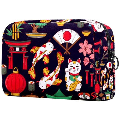 Kosmetiktasche für Frauen,kleine Make-up-Tasche für Geldbörse,Japan traditionelle Doodle-Reise,Reisekosmetiktasche,Make-up-Tasche von suojapuku