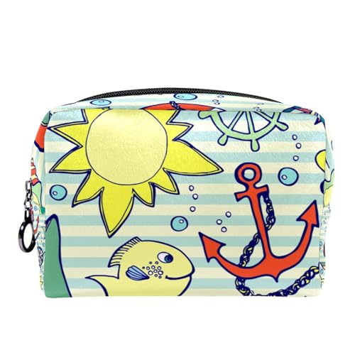 Kosmetiktasche für Frauen,kleine Make-up-Tasche für Geldbörse,Ozean-Cartoon-Musterfisch,Reisekosmetiktasche,Make-up-Tasche von suojapuku