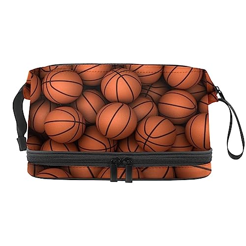 Make-up-Tasche für Damen, Kosmetiktasche,Basketball mit Ballaufdruck,Kosmetik-Organizer-Tasche,tragbare Reise-Make-up-Tasche von suojapuku