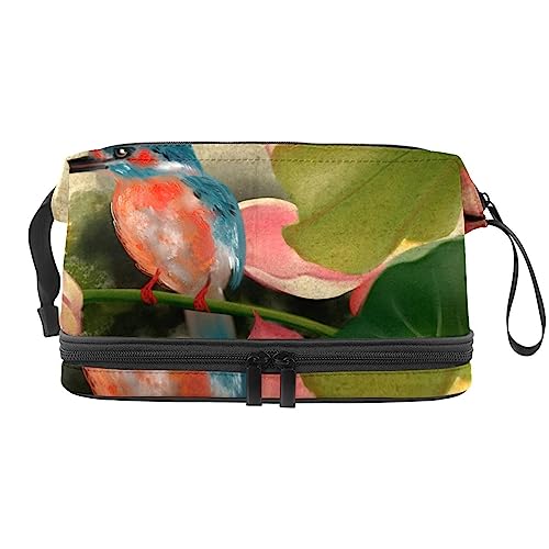 Make-up-Tasche für Damen, Kosmetiktasche,Blumenlotus und Vogel,Kosmetik-Organizer-Tasche,tragbare Reise-Make-up-Tasche von suojapuku