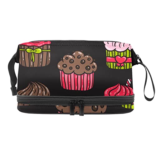 Make-up-Tasche für Damen, Kosmetiktasche,Cupcake-Schokoladen-Erdbeeren,Kosmetik-Organizer-Tasche,tragbare Reise-Make-up-Tasche von suojapuku