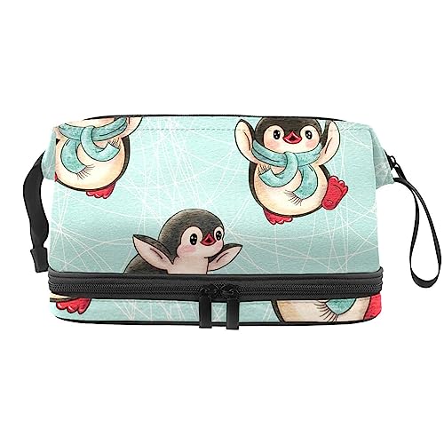 Make-up-Tasche für Damen, Kosmetiktasche,Eislaufen-Cartoon-Pinguine,Kosmetik-Organizer-Tasche,tragbare Reise-Make-up-Tasche von suojapuku