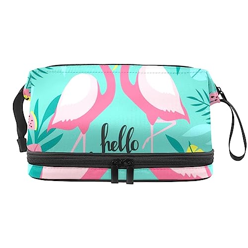 Make-up-Tasche für Damen, Kosmetiktasche,Rosa Flamingo-Palme,Kosmetik-Organizer-Tasche,tragbare Reise-Make-up-Tasche von suojapuku