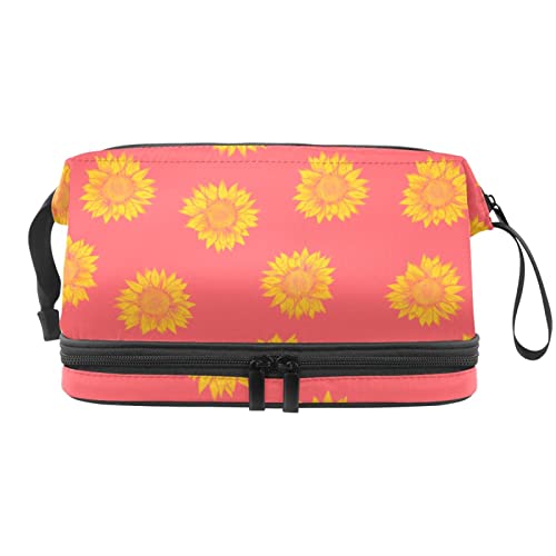 Make-up-Tasche für Damen, Kosmetiktasche,Sonnenblume Retro-Blumen,Kosmetik-Organizer-Tasche,tragbare Reise-Make-up-Tasche von suojapuku