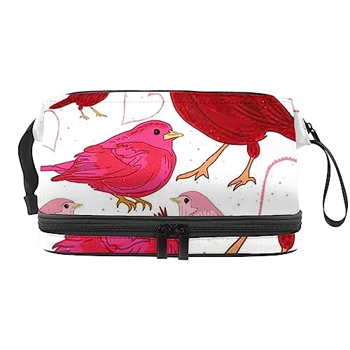 Make-up-Tasche für Damen, Kosmetiktasche,rosa und roter Vogel,Kosmetik-Organizer-Tasche,tragbare Reise-Make-up-Tasche von suojapuku