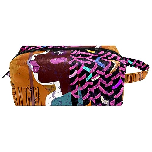 Make-up-Tasche für Frauen,Leder-Kosmetiktasche,Reise-Make-up-Tasche,Afrikanisches Mädchen im ethnischen Stil Drucken von suojapuku