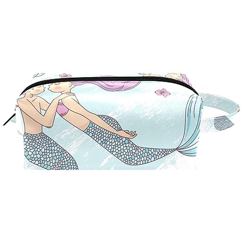Make-up-Tasche für Frauen,Leder-Kosmetiktasche,Reise-Make-up-Tasche,Cartoon Meer schöne Meerjungfrau Drucken von suojapuku