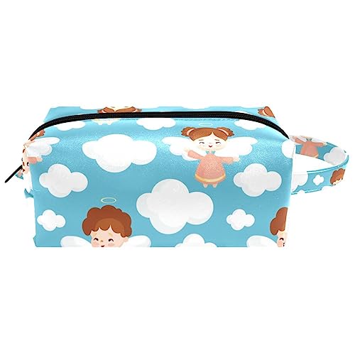 Make-up-Tasche für Frauen,Leder-Kosmetiktasche,Reise-Make-up-Tasche,Cartoon-Wolke und Mädchen Drucken von suojapuku