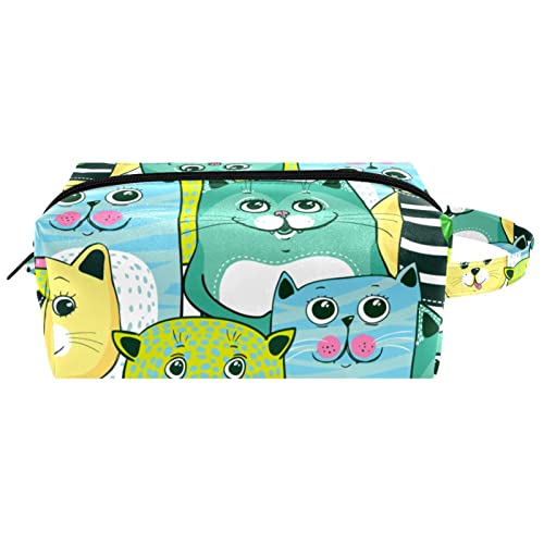 Make-up-Tasche für Frauen,Leder-Kosmetiktasche,Reise-Make-up-Tasche,Cartoon lustige Katze Drucken von suojapuku