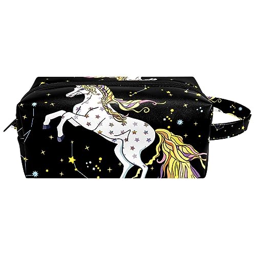 Make-up-Tasche für Frauen,Leder-Kosmetiktasche,Reise-Make-up-Tasche,Galaxie-Cartoon-Pferd-Einhorn Drucken von suojapuku