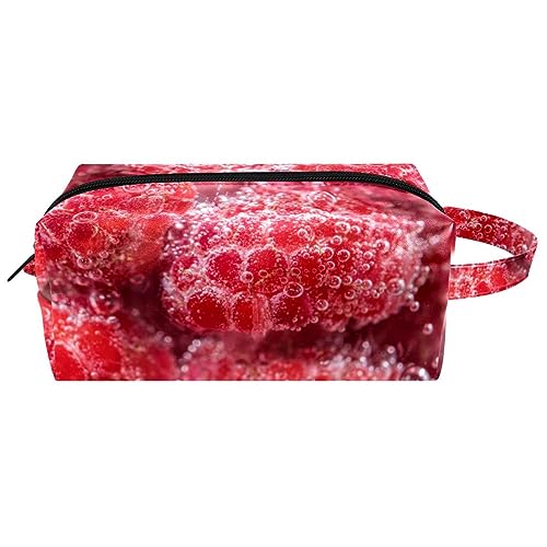 Make-up-Tasche für Frauen,Leder-Kosmetiktasche,Reise-Make-up-Tasche,Wasser und Erdbeeren Drucken von suojapuku