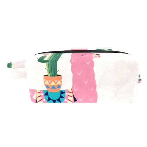 Make-up-Tasche für Frauen,kleine Kosmetiktasche,Reise-Make-up-Taschen,Alpaka-Kaktus-Cartoon-Lama Geldbörse drucken von suojapuku