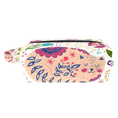 Make-up-Tasche für Frauen,kleine Kosmetiktasche,Reise-Make-up-Taschen,Blume und Katze Geldbörse drucken von suojapuku