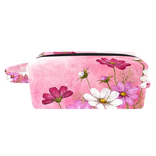 Make-up-Tasche für Frauen,kleine Kosmetiktasche,Reise-Make-up-Taschen,Gänseblümchen rosa Blüten Geldbörse drucken von suojapuku