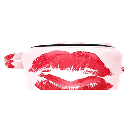 Make-up-Tasche für Frauen,kleine Kosmetiktasche,Reise-Make-up-Taschen,Kuss mit rotem Lippenstift Geldbörse drucken von suojapuku