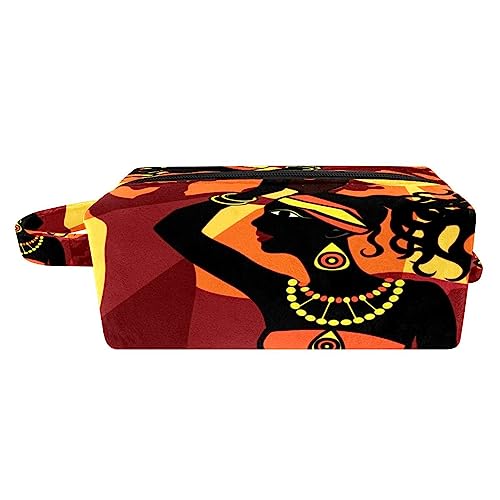 Make-up-Tasche für Frauen,kleine Kosmetiktasche,Reise-Make-up-Taschen,afrikanische schöne Frau Sonnenuntergang Geldbörse drucken von suojapuku