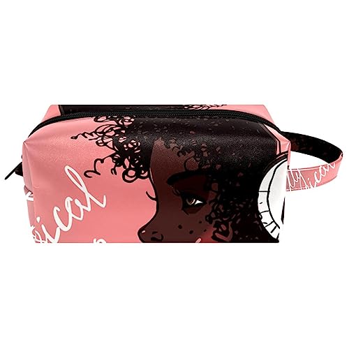 Reise-Kosmetiktasche PU-Leder,Afrikanisches Mädchen mit Kopfhörern,Kosmetiktaschen-Organizer,wasserdichte Make-up-Tasche für Damen von suojapuku