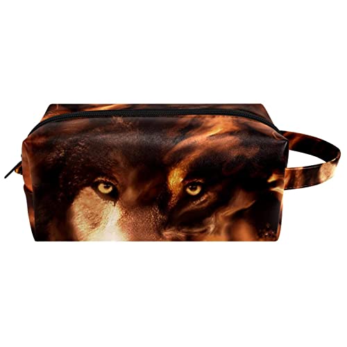 Reise-Kosmetiktasche PU-Leder,Flamme und Wolf,Kosmetiktaschen-Organizer,wasserdichte Make-up-Tasche für Damen von suojapuku