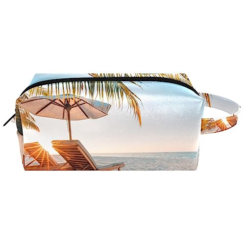 Reise-Kosmetiktasche PU-Leder,Genießen Sie den tropischen Sommerstrand,Kosmetiktaschen-Organizer,wasserdichte Make-up-Tasche für Damen von suojapuku