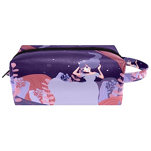 Reise-Kosmetiktasche PU-Leder,Mädchen Waldpflanze Elfe,Kosmetiktaschen-Organizer,wasserdichte Make-up-Tasche für Damen von suojapuku