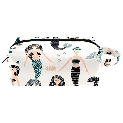 Reise-Kosmetiktasche PU-Leder,Meerjungfrau-Ozean-Mädchen,Kosmetiktaschen-Organizer,wasserdichte Make-up-Tasche für Damen von suojapuku