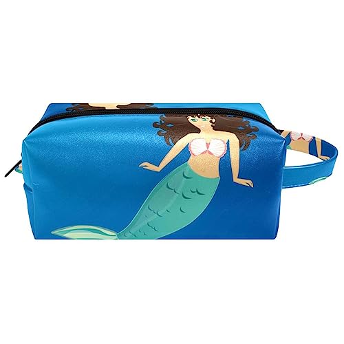 Reise-Kosmetiktasche PU-Leder,Meerjungfrau Ozean Mädchen Meer,Kosmetiktaschen-Organizer,wasserdichte Make-up-Tasche für Damen von suojapuku