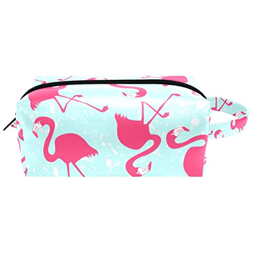 Reise-Kosmetiktasche PU-Leder,Muster rosa Flamingos,Kosmetiktaschen-Organizer,wasserdichte Make-up-Tasche für Damen von suojapuku