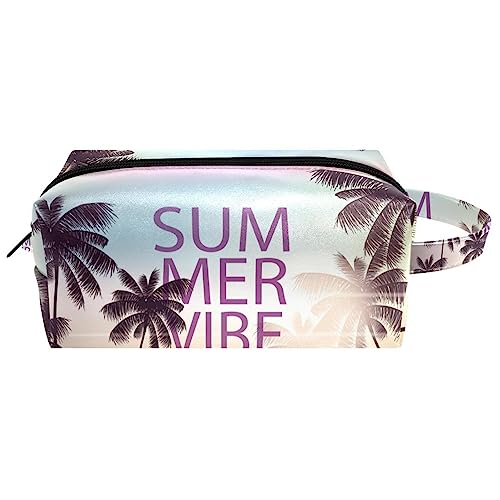 Reise-Kosmetiktasche PU-Leder,Sommer Tropische Palme,Kosmetiktaschen-Organizer,wasserdichte Make-up-Tasche für Damen von suojapuku