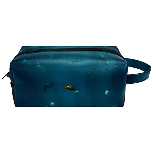 Reise-Kosmetiktasche PU-Leder,Tiefseefischozean,Kosmetiktaschen-Organizer,wasserdichte Make-up-Tasche für Damen von suojapuku