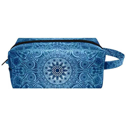 Reise-Kosmetiktasche PU-Leder,blaues Mandala,Kosmetiktaschen-Organizer,wasserdichte Make-up-Tasche für Damen von suojapuku