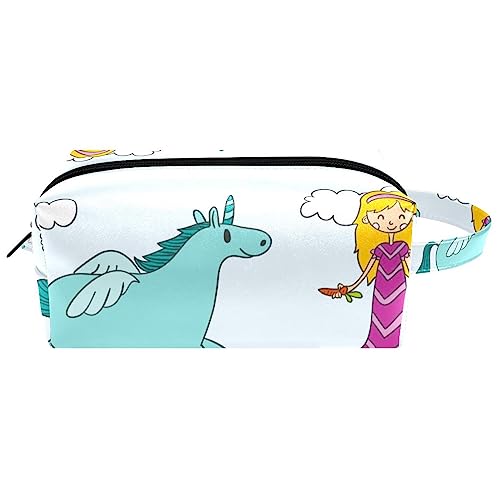 Reise-Kosmetiktasche PU-Leder,glückliches Einhorn und Mädchen,Kosmetiktaschen-Organizer,wasserdichte Make-up-Tasche für Damen von suojapuku