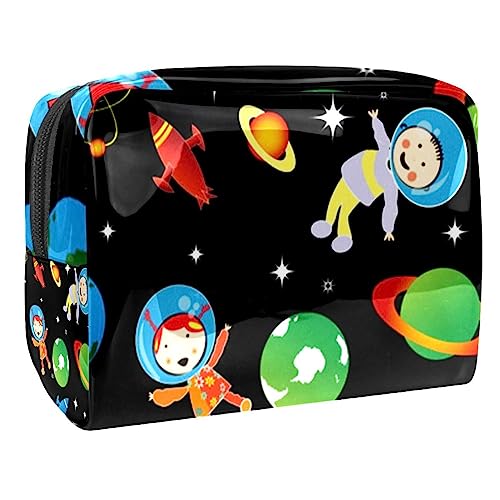 Reise Make-up Tasche,Kulturbeutel,Kosmetiktasche,Mädchen mit Raketenplanetenmuster,Kosmetiketui,wasserdicht,Make-up-Beutel aus PVC von suojapuku