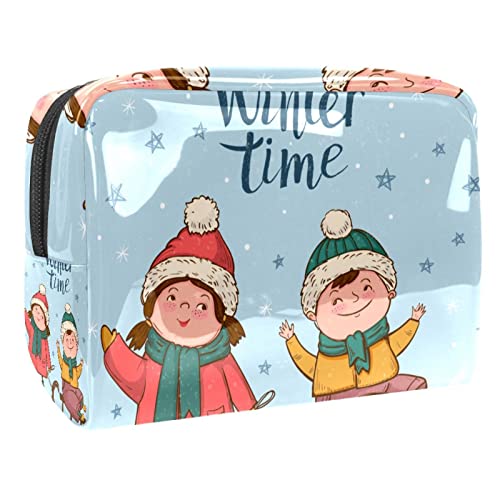 Reise Make-up Tasche,Kulturbeutel,Kosmetiktasche,Winterschnee Mädchen Junge,Kosmetiketui,wasserdicht,Make-up-Beutel aus PVC von suojapuku