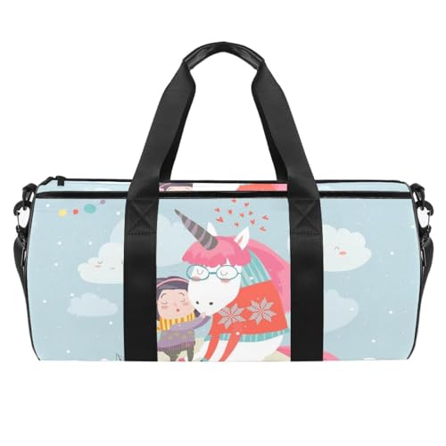 Sporttasche,kleine Reisetasche,Sporttasche für Yoga,Winter und Mädchen und Einhorn,Outdoor Fitnesstasche,Tragetasche von suojapuku