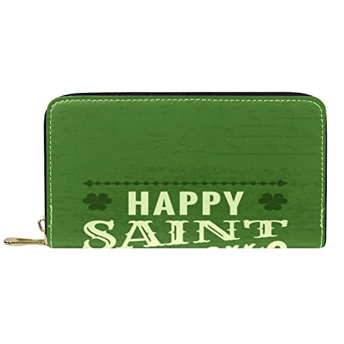 suojapuku Echtes Leder-Portemonnaie für Männer, große Damen-Geldbörse für Karten,Fröhlicher St. Patricks Tag,Münzbeutel mit Reißverschluss von suojapuku