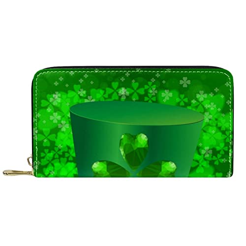 suojapuku Echtes Leder-Portemonnaie für Männer, große Damen-Geldbörse für Karten,st. Patricks Day-Blatthut,Münzbeutel mit Reißverschluss von suojapuku