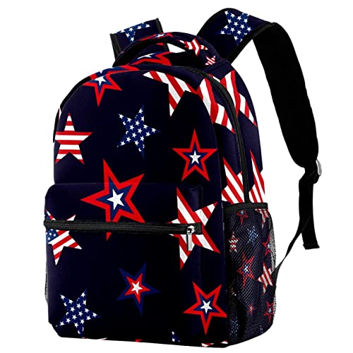 suojapuku Klassischer Rucksack,Reisetasche,Outdoor-Rucksack,Amerika-Flagge rote Sterne bunt,Leichter Rucksack für Damen und Herren von suojapuku