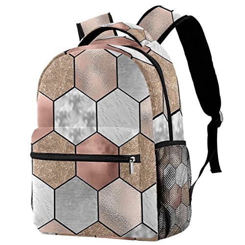 suojapuku Klassischer Rucksack,Reisetasche,Outdoor-Rucksack,Sechsecke aus roségoldenem Marmor,Leichter Rucksack für Damen und Herren von suojapuku