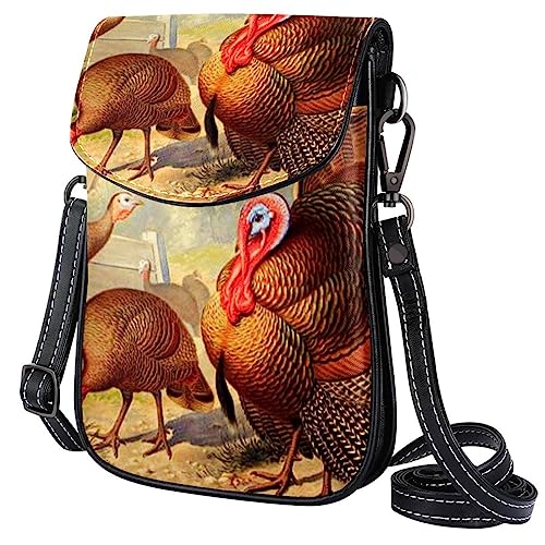 suojapuku Kleine Umhängetasche für Damen,Bauernhof-Hühner-Pfau-Truthahn,Messenger-Schulterhandtasche aus PU-Leder von suojapuku