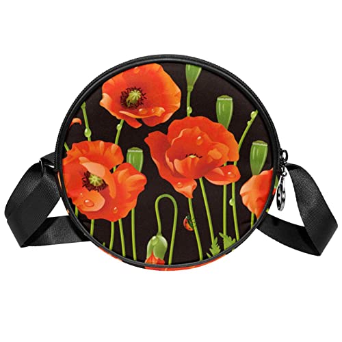 suojapuku Kleine Umhängetasche für Damen,Rote Pflanze blüht Mohn,Reise-Umhängetaschen mit Reißverschluss,Messenger-Tasche und Geldbörse von suojapuku