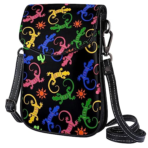 suojapuku Kleine Umhängetasche für Damen,chamäleonfarbener Gecko,Messenger-Schulterhandtasche aus PU-Leder von suojapuku