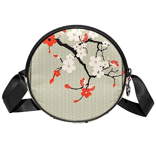 suojapuku Kleine Umhängetasche für Damen,japanischer Vintage-Baum Kirschblüten,Reise-Umhängetaschen mit Reißverschluss,Messenger-Tasche und Geldbörse von suojapuku