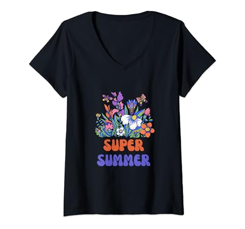 Damen Super Sause, sonniger Sommer T-Shirt mit V-Ausschnitt von super Sause sunny Summer