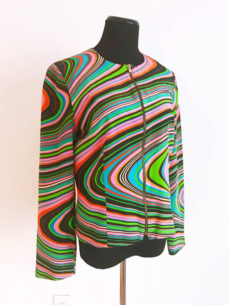 90Er Vintage Seide Regenbogen Gestreifte Moto Jacke - Ende Der Jahre Blazer 90Er Vintage Seide Regenbogen Gestreifte Moto Jacke - Ende Der Jahre Blazer von superfunvtg