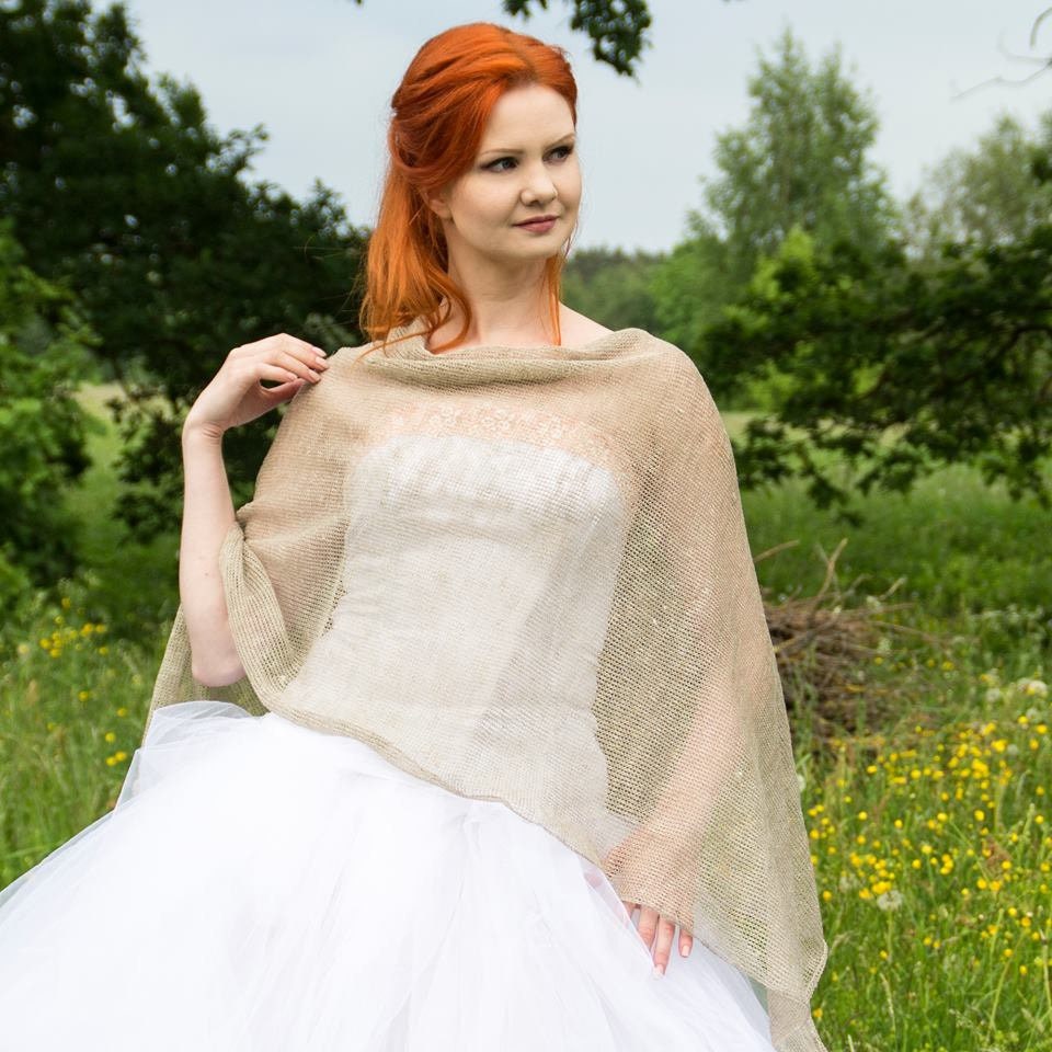 Gestrickter Leinen Poncho Braut Cape, Sommer Schal von supersoftknits