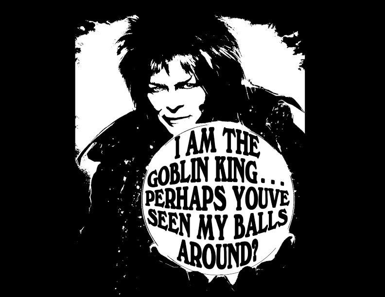 Labyrinth Jareth "Ich Bin Der Koboldkönig ... Vielleicht Hast Du Meine Eier Um Gesehen" David Bowie Lustiges T-Shirt von supmangtees