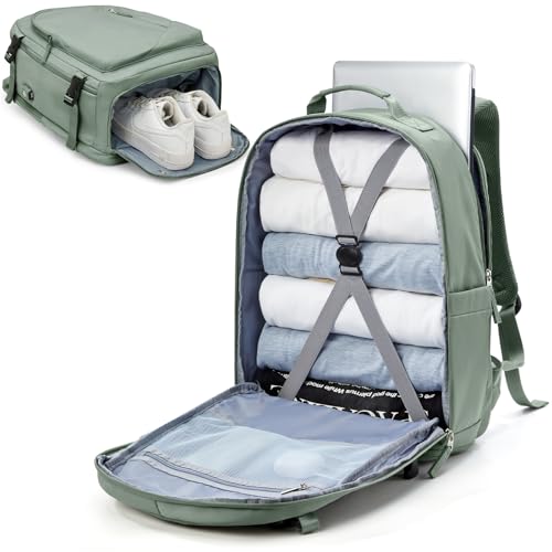 suradar Handgepäck Rucksack 45x36x20cm für Easyjet Airlines, Untersitz-Reise-Handgepäck-Tasche mit Nassfach, 17-Zoll-Laptop-Rucksack für Männer und Frauen mit Schuhfach Armeegrün von suradar